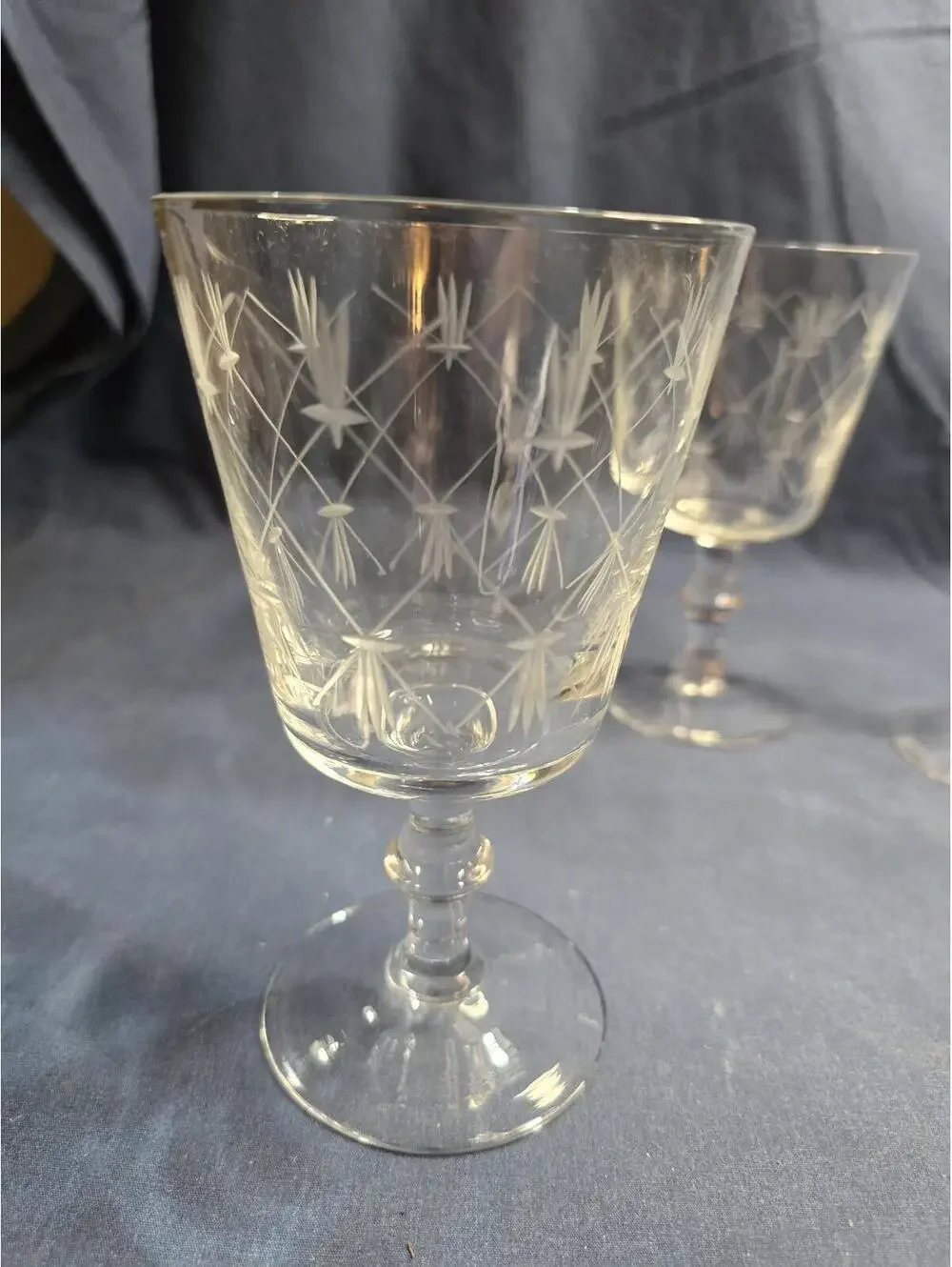 Vintage Chelsea by Ebeling & Reuss Etched Glass Water Goblets Set of 5